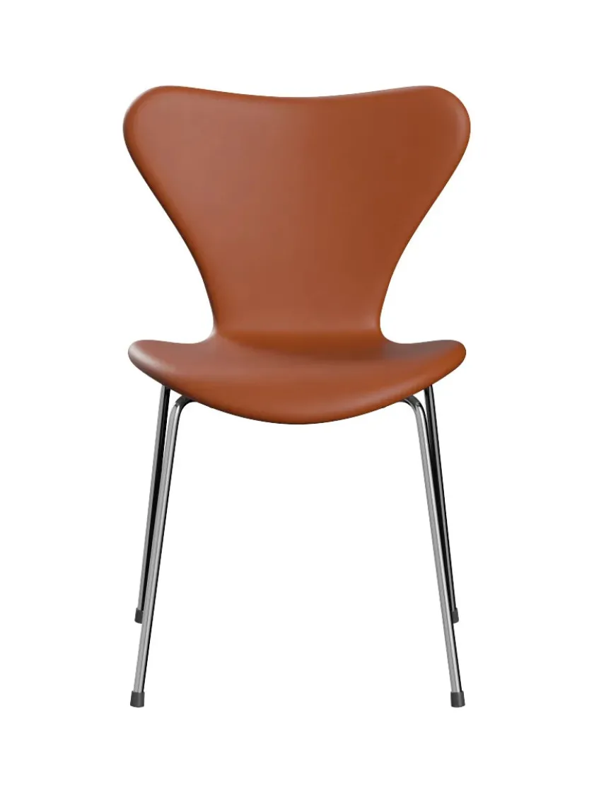 Fritz Hansen 3107 stol, fuldpolstret Essential læder sort / krom stel af Arne Jacobsen> Spisebordsstole