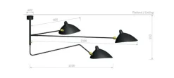Editions Serge Mouille Ceiling Lamp w/2 Fixed Arms & 1 Curved Rotating Arm af Serge Mouille><noscript><img width=