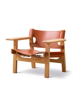 Fredericia Furniture Den Spanske Stol i mørkebrun læder, eg olie af Børge Mogensen><noscript><img width=