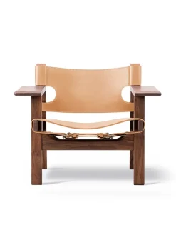 Fredericia Furniture Den Spanske Stol i naturfarvet læder, valnød olie af Børge Mogensen> Lænestole