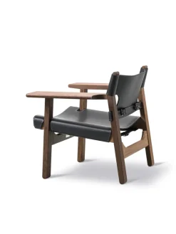 Fredericia Furniture Den Spanske Stol i sort læder, valnød olie af Børge Mogensen><noscript><img width=