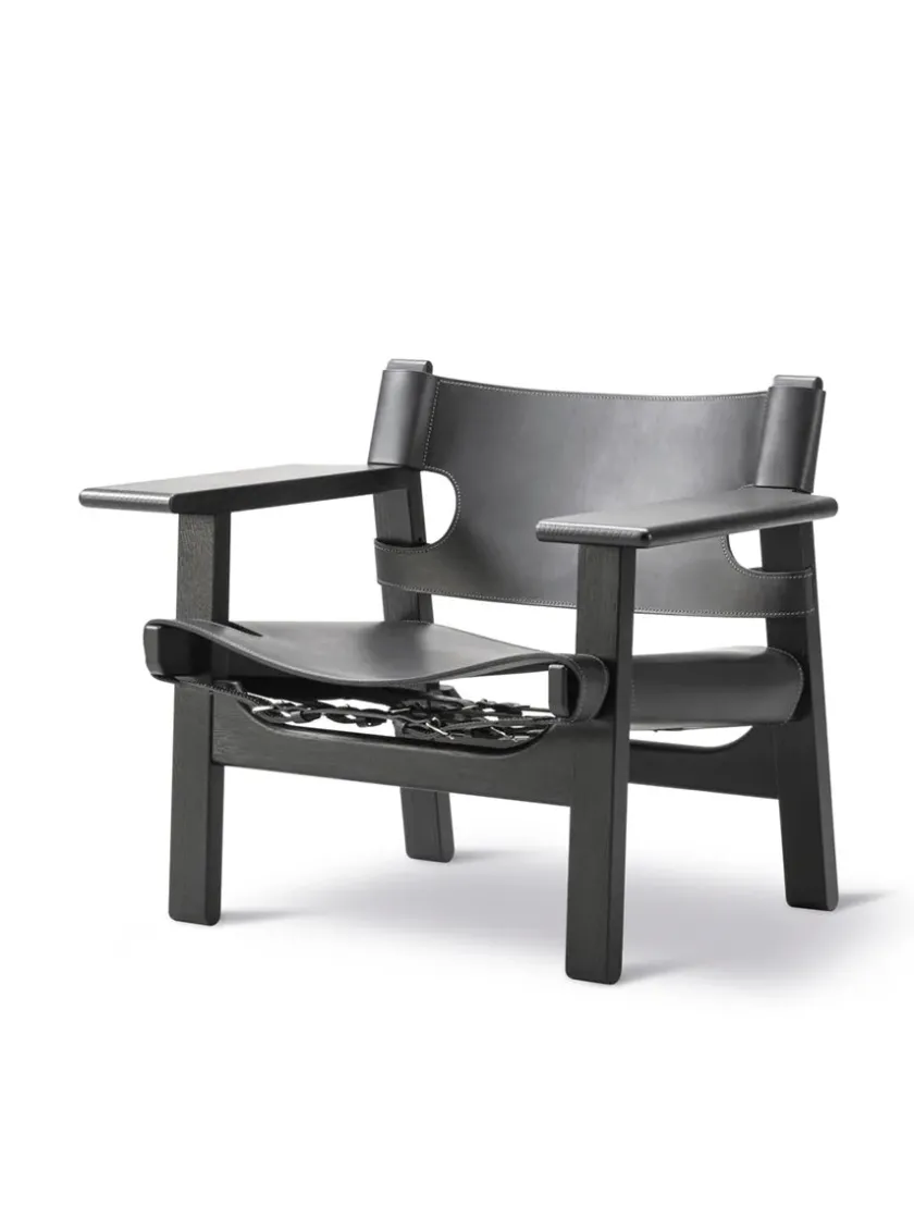 Fredericia Furniture Den Spanske Stol i sort læder, eg sort lak af Børge Mogensen> Lænestole