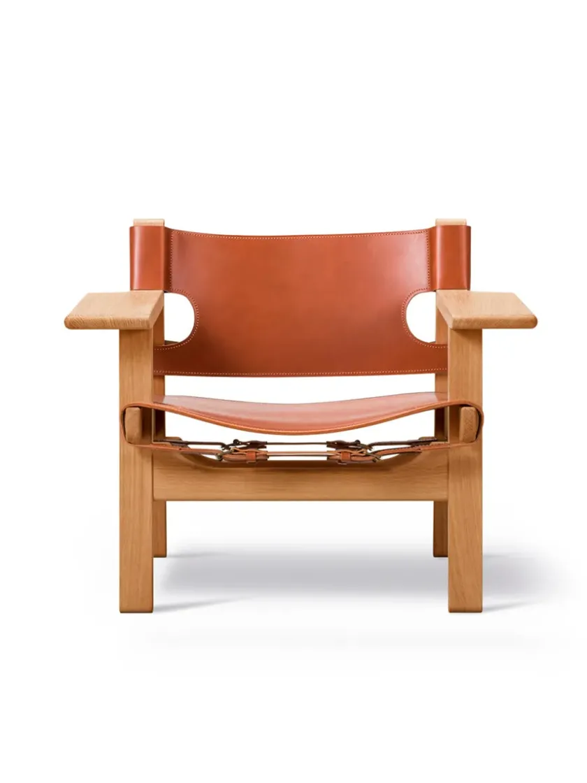 Fredericia Furniture Den Spanske Stol i sort læder, eg sort lak af Børge Mogensen> Lænestole
