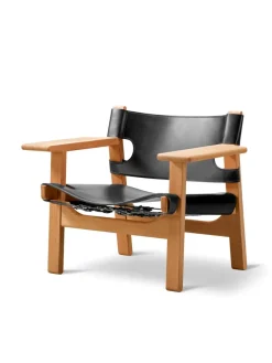 Fredericia Furniture Den Spanske Stol i sort læder, eg sort lak af Børge Mogensen><noscript><img width=