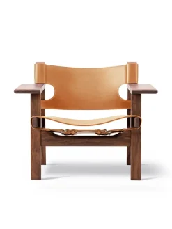 Fredericia Furniture Den Spanske Stol i sort læder, eg sæbe af Børge Mogensen><noscript><img width=