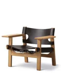 Fredericia Furniture Den Spanske Stol i sort læder, eg sæbe af Børge Mogensen><noscript><img width=