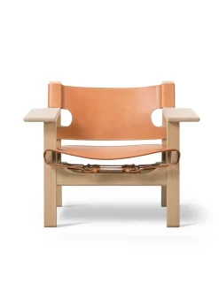 Fredericia Furniture Den Spanske Stol i sort læder, eg sæbe af Børge Mogensen><noscript><img width=