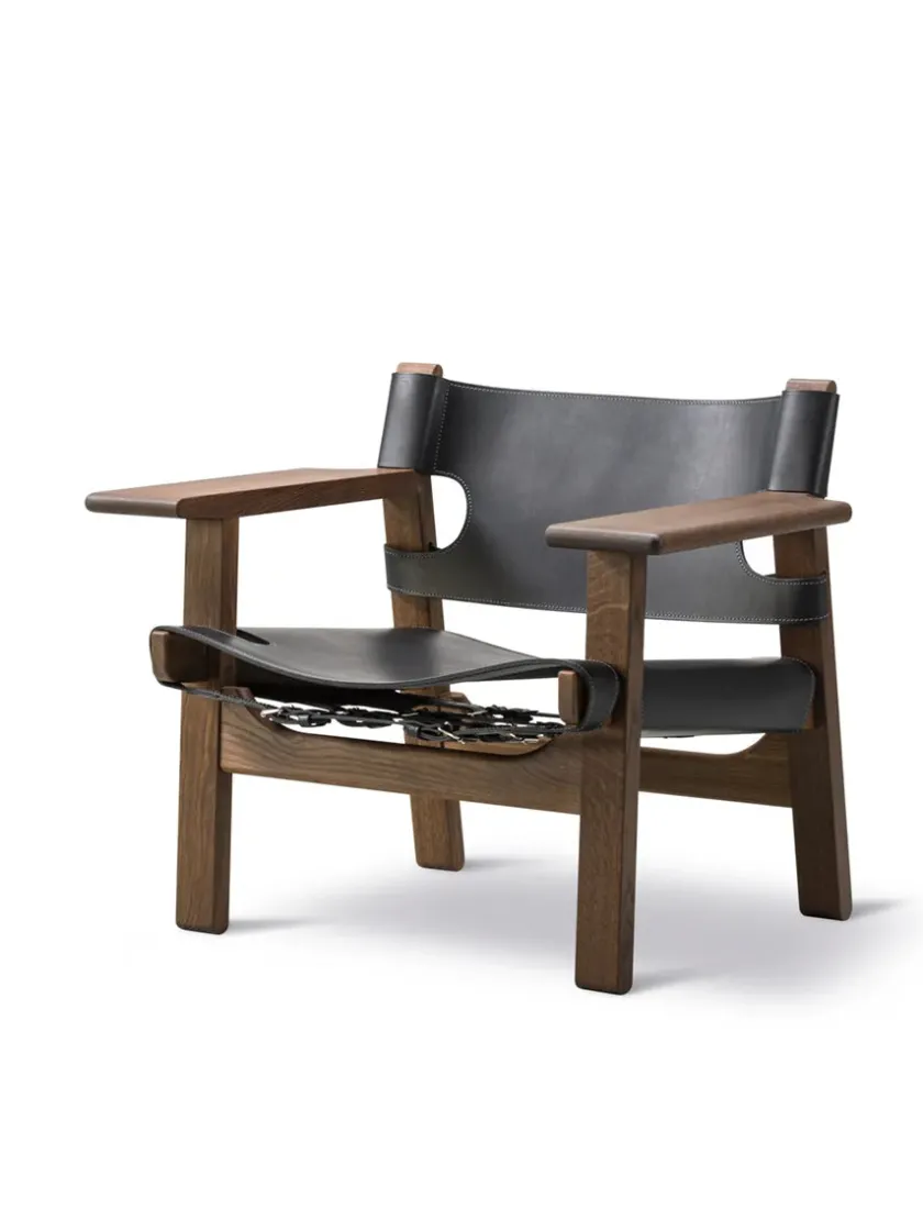 Fredericia Furniture Den Spanske Stol i sort læder, røget eg olie af Børge Mogensen> Lænestole
