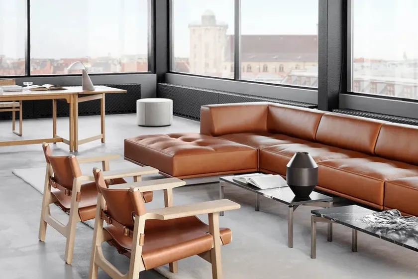 Fredericia Furniture Den Spanske Stol i sort læder, røget eg olie af Børge Mogensen> Lænestole