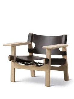 Fredericia Furniture Den Spanske Stol i sort læder, røget eg olie af Børge Mogensen><noscript><img width=