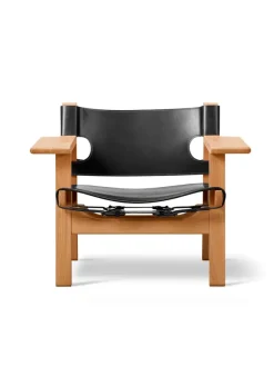 Fredericia Furniture Den Spanske Stol i sort læder, røget eg olie af Børge Mogensen><noscript><img width=