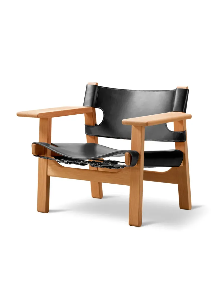 Fredericia Furniture Den Spanske Stol i sort læder, røget eg olie af Børge Mogensen> Lænestole