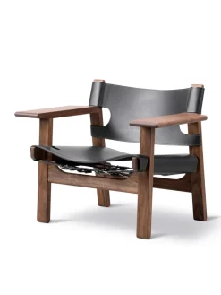Fredericia Furniture Den Spanske Stol i sort læder, røget eg olie af Børge Mogensen><noscript><img width=