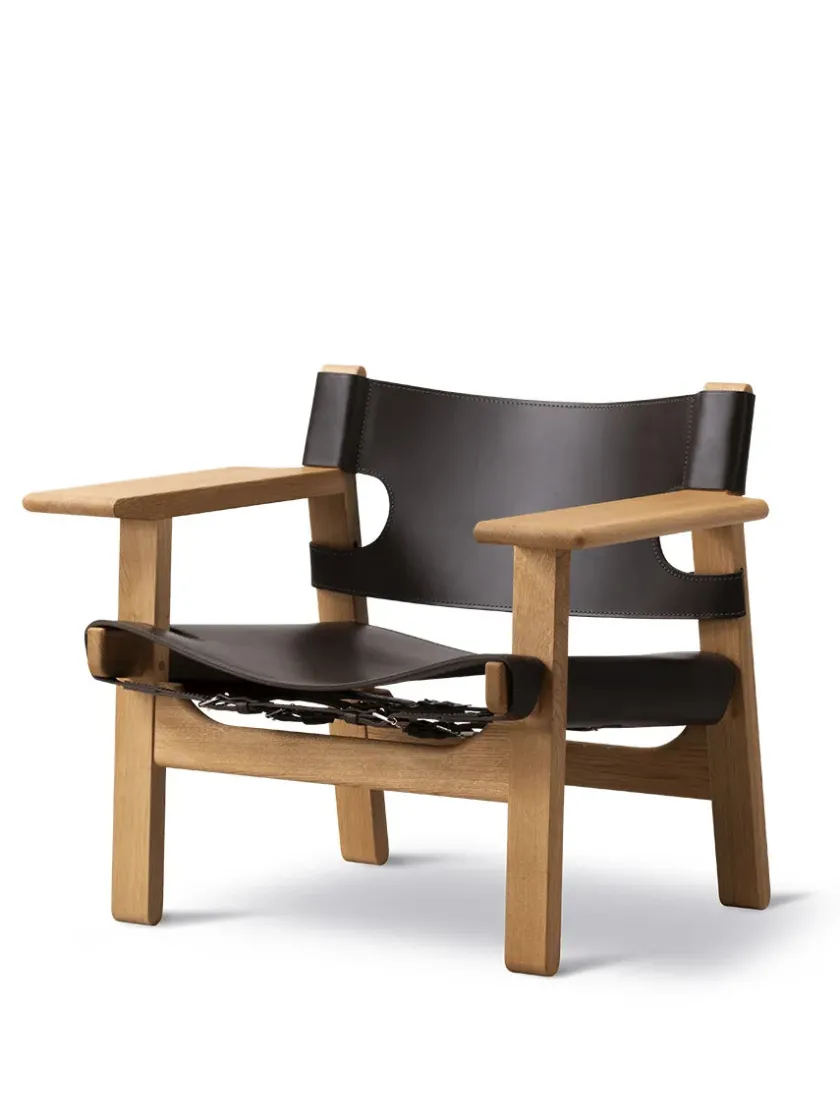 Fredericia Furniture Den Spanske Stol i sort læder, eg olie af Børge Mogensen> Lænestole