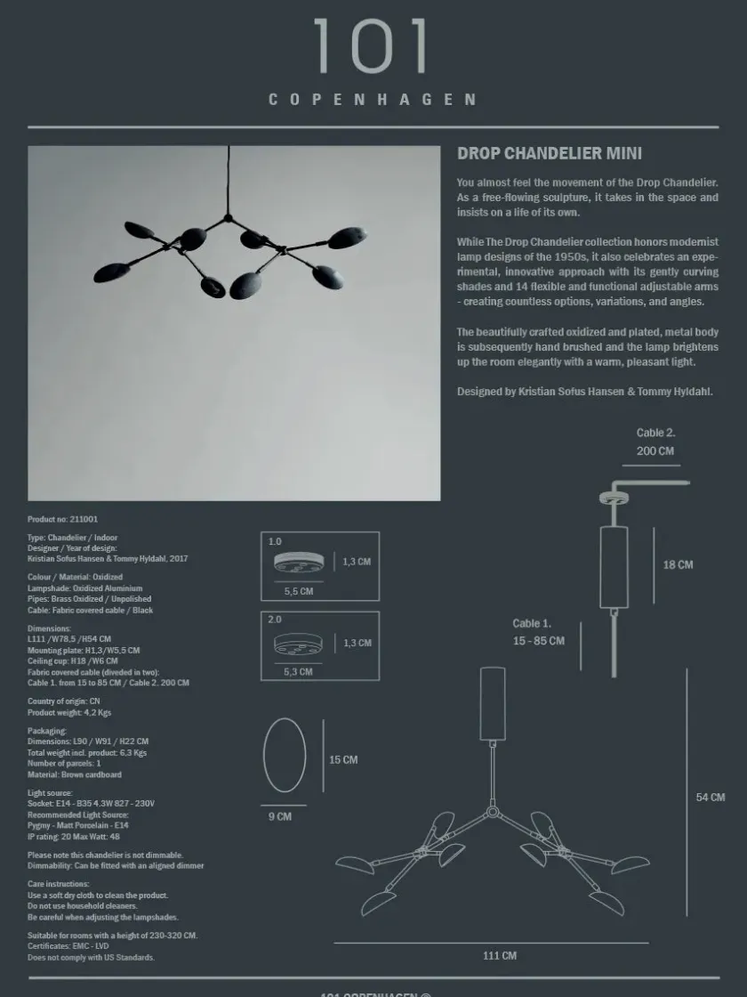 101 Copenhagen Drop Chandelier, mini oxidized fra> Lysekroner|Spots