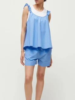 Aiayu Frill Top, check mix blue fra><noscript><img width=