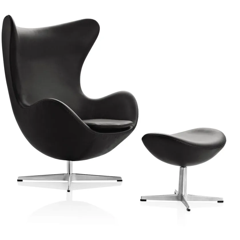 Fritz Hansen Ægget, Lava Essensial læder, uden returdrej inkl. skammel af Arne Jacobsen> Lænestole