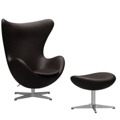 Fritz Hansen Ægget, Sort Essensial læder, uden returdrej inkl. skammel af Arne Jacobsen><noscript><img width=