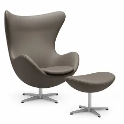 Fritz Hansen Ægget, Sort Grace læder, med returdrej inkl. skammel af Arne Jacobsen><noscript><img width=