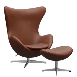 Fritz Hansen Ægget, Valnød Grace læder, med returdrej inkl. skammel af Arne Jacobsen><noscript><img width=