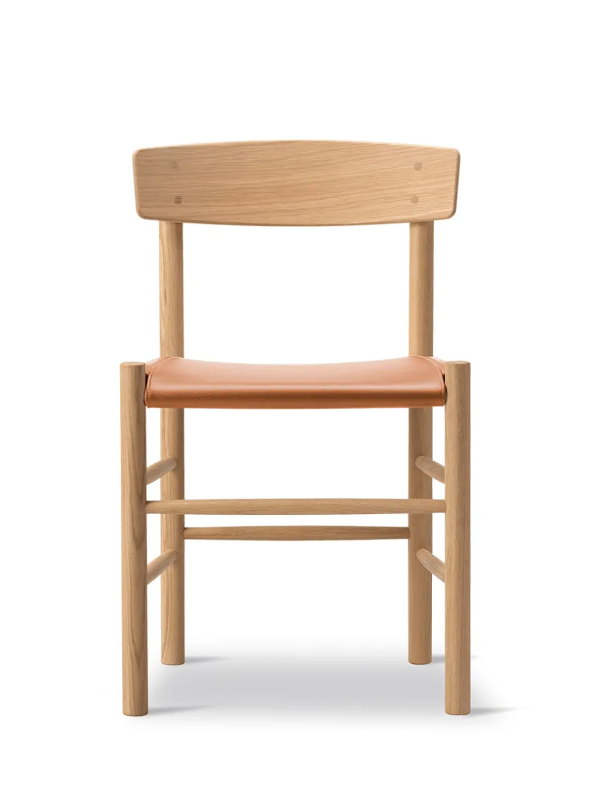 Fredericia Furniture J39 Folkestolen Sædepolstret, Cognac Læder af Børge Mogensen> Spisebordsstole