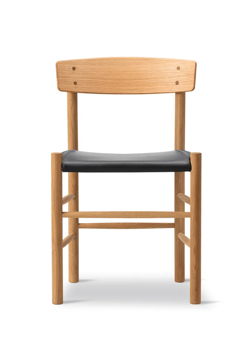 Fredericia Furniture J39 Folkestolen Sædepolstret, Cognac Læder af Børge Mogensen> Spisebordsstole