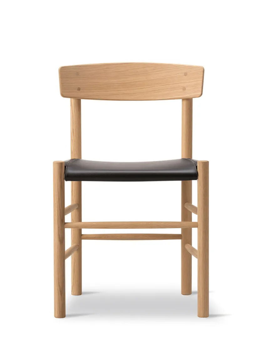 Fredericia Furniture J39 Folkestolen Sædepolstret, Cognac Læder af Børge Mogensen> Spisebordsstole