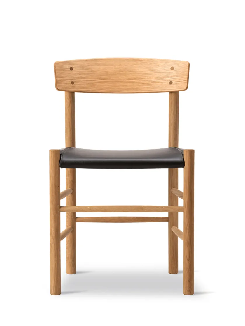 Fredericia Furniture J39 Folkestolen Sædepolstret, Cognac Læder af Børge Mogensen> Spisebordsstole