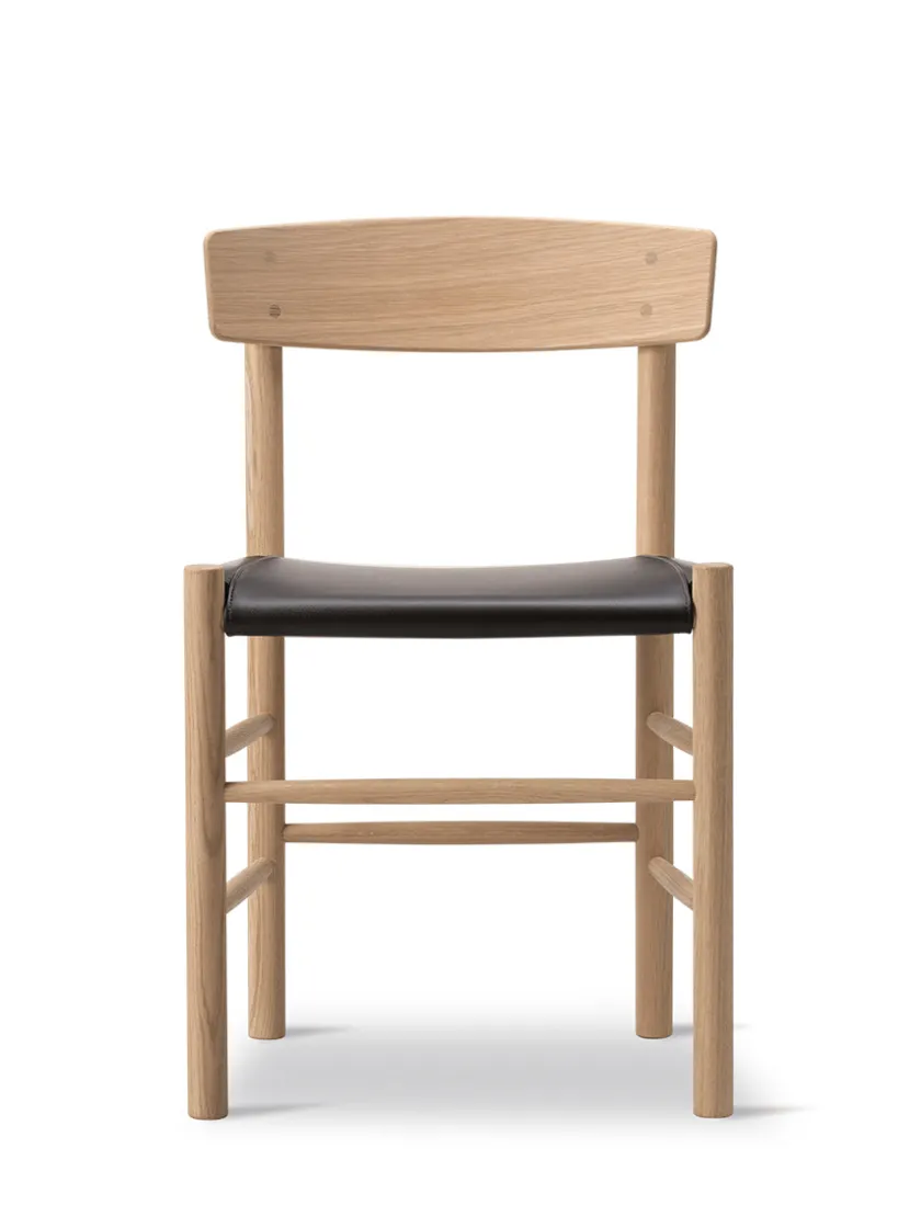 Fredericia Furniture J39 Folkestolen Sædepolstret, Cognac Læder af Børge Mogensen> Spisebordsstole