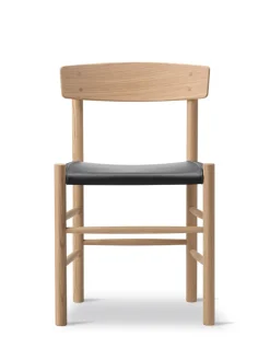 Fredericia Furniture J39 Folkestolen Sædepolstret, Sort Læder af Børge Mogensen><noscript><img width=