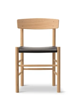 Fredericia Furniture J39 Folkestolen Sædepolstret, Sort Læder af Børge Mogensen><noscript><img width=