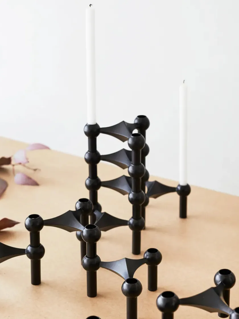 STOFF Nagel Nagel Lysestage, sort krom fra> Lysestager