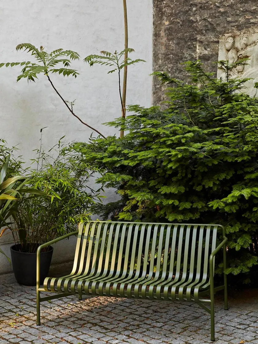 HAY Palissade Dining Bench Armrest, Deep Blue fra> Havebænke