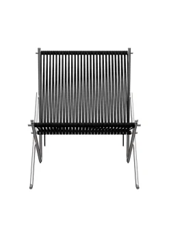 Fritz Hansen PK4 Loungestol i natur, sort stel af Poul Kjærholm><noscript><img width=