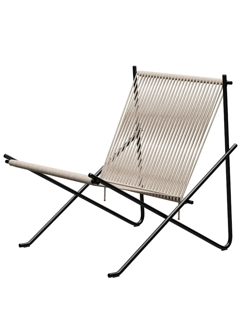 Fritz Hansen PK4 Loungestol i sort, stålstel af Poul Kjærholm> Loungestole|Lænestole