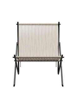 Fritz Hansen PK4 Loungestol i sort, stålstel af Poul Kjærholm><noscript><img width=