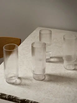 Ferm Living Ripple Long Drink Glasses Clear, sæt á 4 fra> Gaver Til Hende|Service