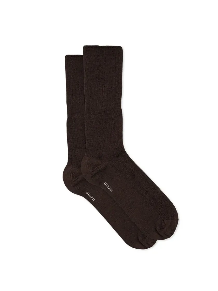Aiayu Wool Rib Socks, brown fra> Gaver Til Hende|Tøj