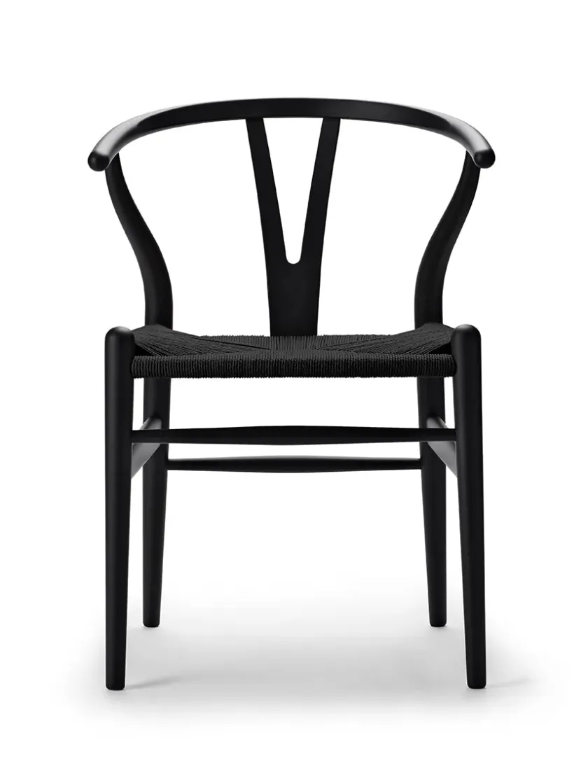Carl Hansen & Søn Y-stol CH24 Soft Black med sort flet af Hans J. Wegner> Spisebordsstole