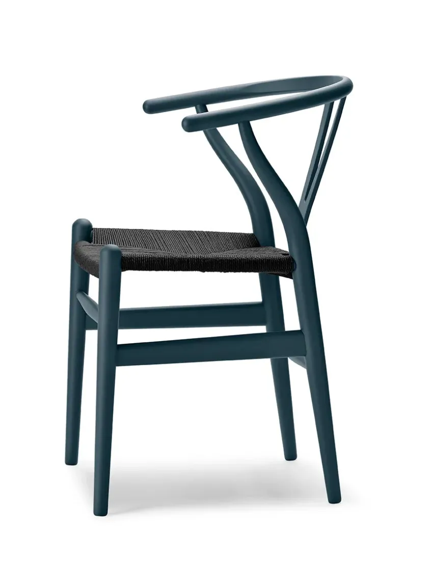 Carl Hansen & Søn Y-stol CH24 Soft Black med sort flet af Hans J. Wegner> Spisebordsstole