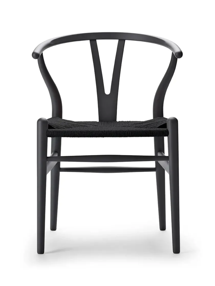 Carl Hansen & Søn Y-stol CH24 Soft Black med sort flet af Hans J. Wegner> Spisebordsstole
