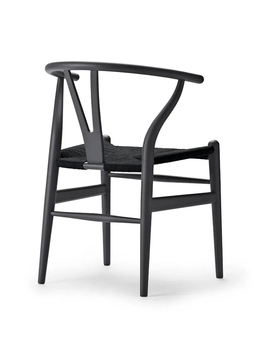 Carl Hansen & Søn Y-stol CH24 Soft Black med sort flet af Hans J. Wegner> Spisebordsstole